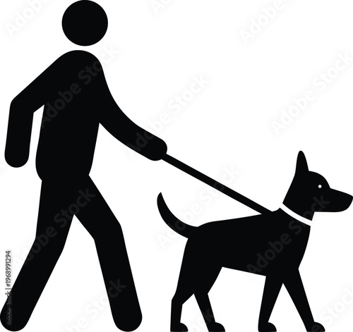Dog Walking Icon Featuring Silhouette Of Owner And Pet
