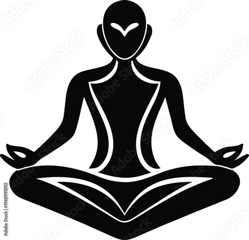 Yoga Silhouette Icon, Meditation Pose, Wellness Symbol