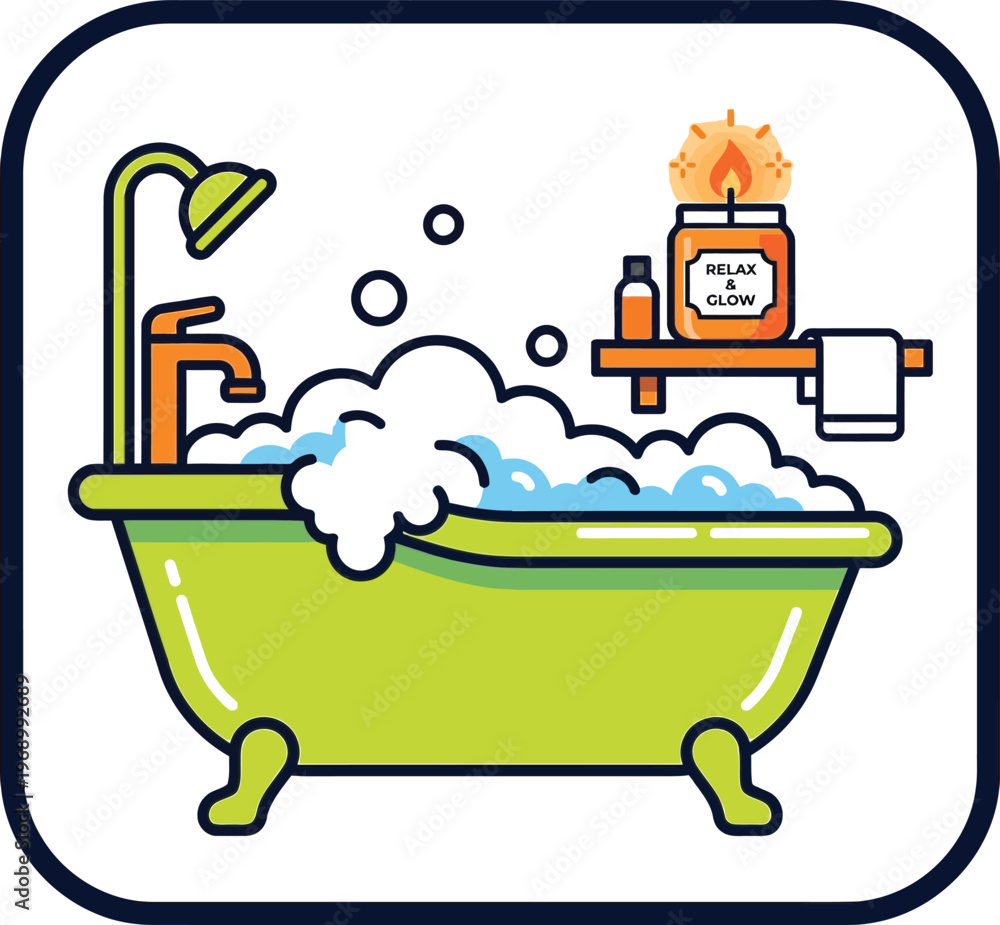 Obraz premium Relaxing Bath With Candle And Bubbles For Wellness Spa