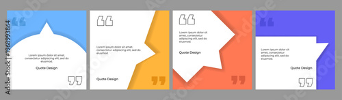 Vector illustration. Quote frames background set. Isolated text box in brackets. Citation empty speech bubbles. Geometric dynamic borders. Design for social media template, web banner, blog post 