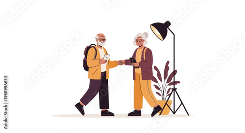 Senior digital nomads connect using technology while traveling