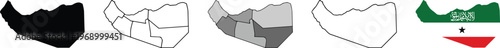 map of somaliland regions with different color fill and national flag for educational or political purposes.