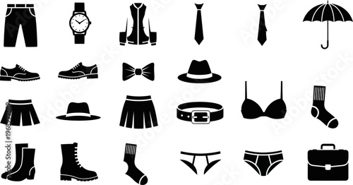 Collection of black clothing and accessories icons