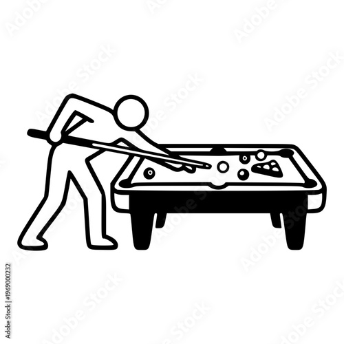 person playing billiards pool line drawing illustration vector clipart black and white