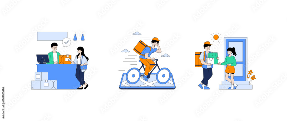 Fototapeta premium Online Order Processing and Delivery Vector Illustration