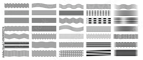 Canvas Print Collection of flowing wave lines and zigzag patterns, designed as a modern ornamental thin line background