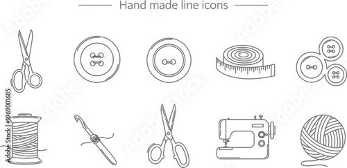 Handmade line icons for sewing and crafting tools