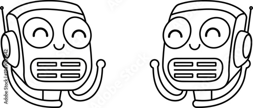 Cute robot faces with headphones