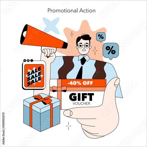 Promotional Action Vector Illustration with Gift Voucher