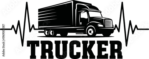Black trucker logo with heartbeat line