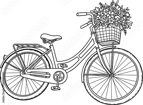 Black and white bicycle with flower basket