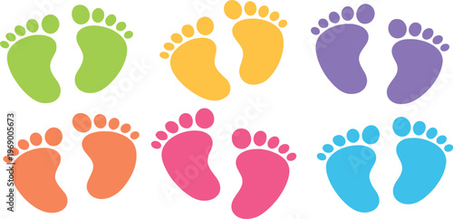 Photos Newborn Baby Footprint And Footstep Icons Cute Family Vector Set on transparent