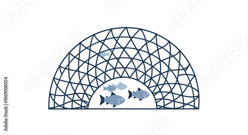 Fish in geometric dome structure water.