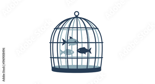 Fish in a birdcage aquarium tank.