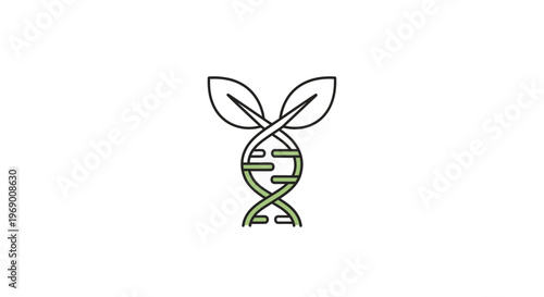 Genetic DNA Helix with Green Leaves.