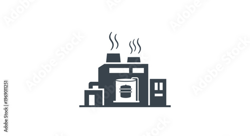 Industrial Factory Building With Smokestacks.