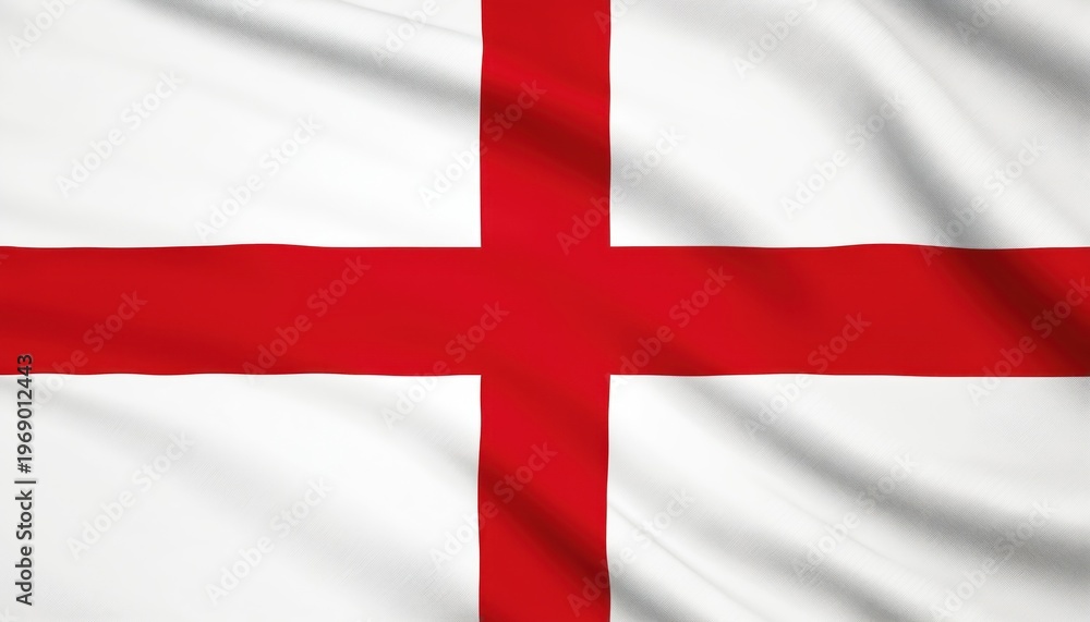 Obraz premium English flag waving gently. Red cross on white background, fabric texture. Symbol of nation, country, history, St Georges Cross, United Kingdom.