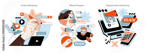 Vector Illustration of Digital Marketing Strategies in Action