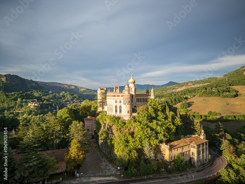 Sunset over Moorish style castle in Apennines