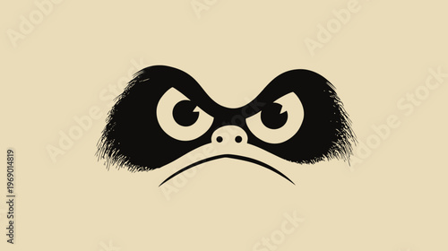 Intense angry face illustration with furrowed black eyebrows and glaring eyes, conveying frustration and determination on a neutral background.