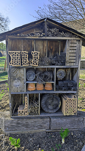 Artisanal Insect Hotel Providing Shelter and Nesting Space for Wildlife in a Natural Garden