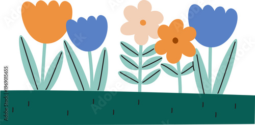 Tulip Flower Bed Garden Cartoon