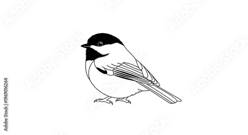 Black capped chickadee bird illustration isolated on white background