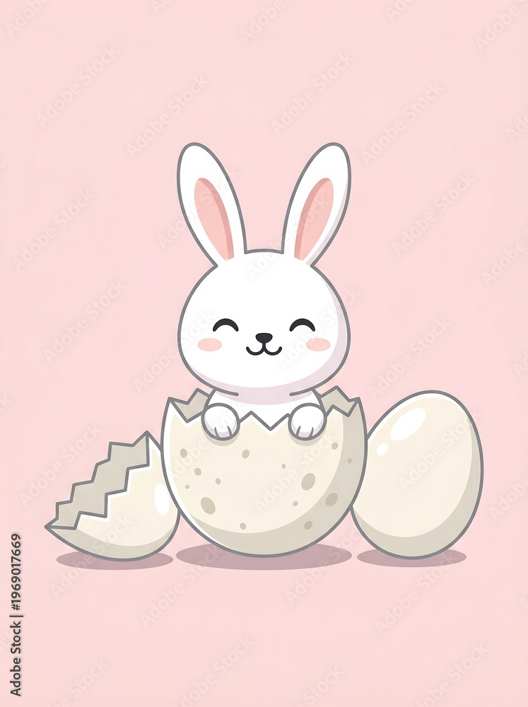 Obraz premium A cute bunny hatching from an eggshell with a happy expression