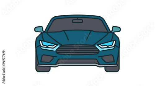 Flat vector icon of a sports car front view, isolated object, symmetrical design