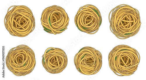 Eight Nest Pasta Nests Isolated on White Background