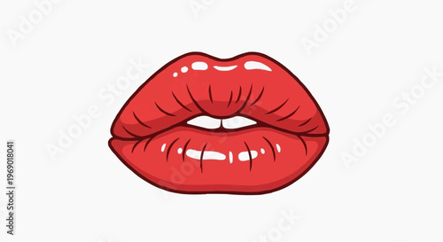 Red glossy lips in a kiss