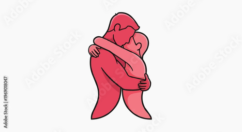 An embracing couple in a tender hug. An illustration showing intimacy