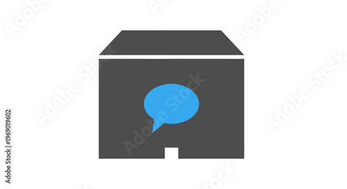 Grey box with blue speech bubble.