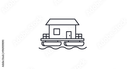 House on floating structure over water.