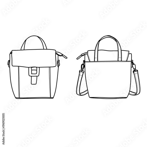 Two Handbag Styles Line Drawing Fashion Accessory.
