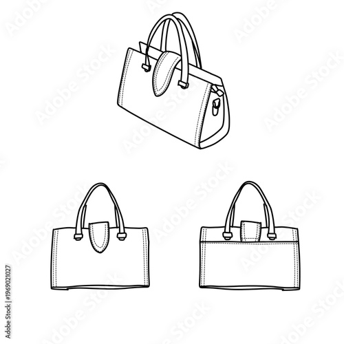 Collection of Handbag Illustrations in Black and White.