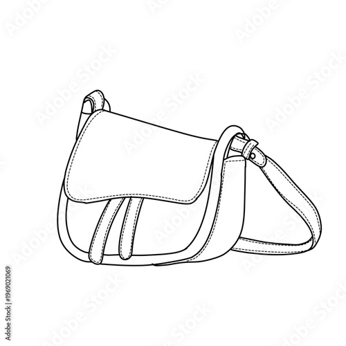 Fashionable Saddle Bag Outline Drawing.