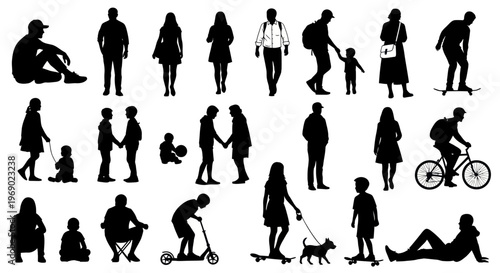 People of various ages and occupations are depicted in different poses and activities.