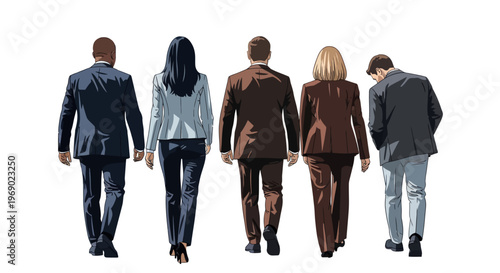 Business people walking together in a group on a path