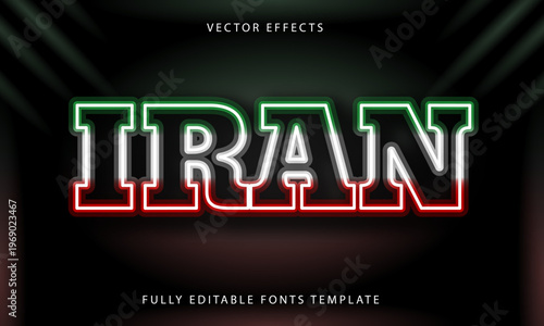 Iran Neon Text Effect Glowing Editable Font Style with National Flag Colors and Dark Background