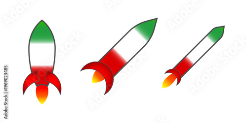 Iran Flag Rocket Launch Collection Vector Illustration Set with Patriotic Colors and Symbols