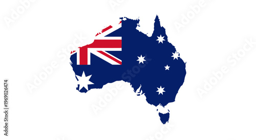 Outline Map of Australia with Australian Flag Overlay