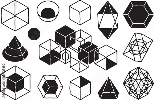 Abstract geometric volume icons for architectural modeling and math.