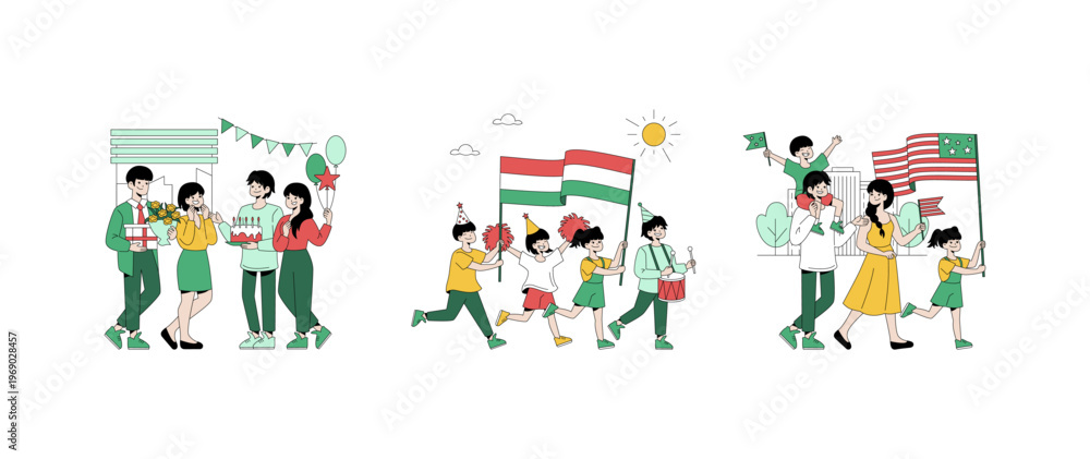 Fototapeta premium Festive Celebration with Diverse Groups Vector Illustration