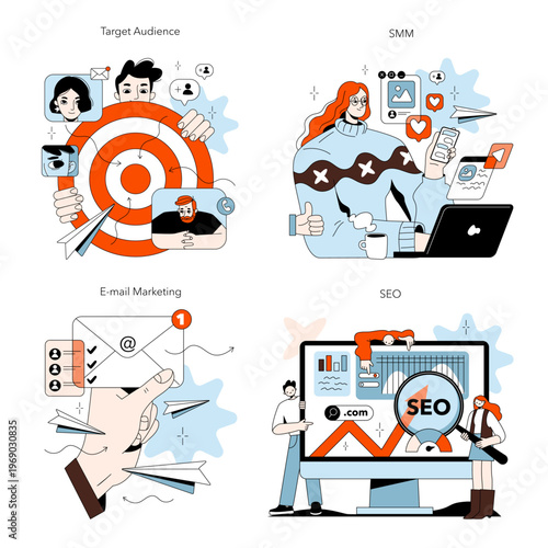 Digital Marketing Strategies Vector Illustration Set