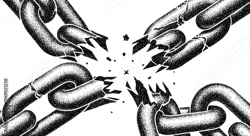 Broken Chain Links Symbolizing Freedom, Breaking Free, and Overcoming Obstacles