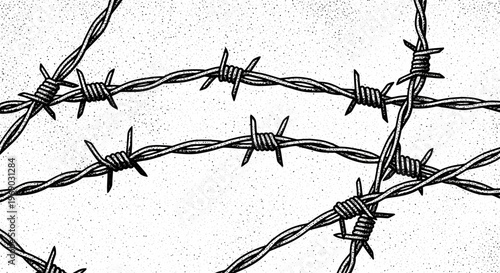 Barbed Wire Fence, Close-up Texture, Security, Barrier, Rural Background