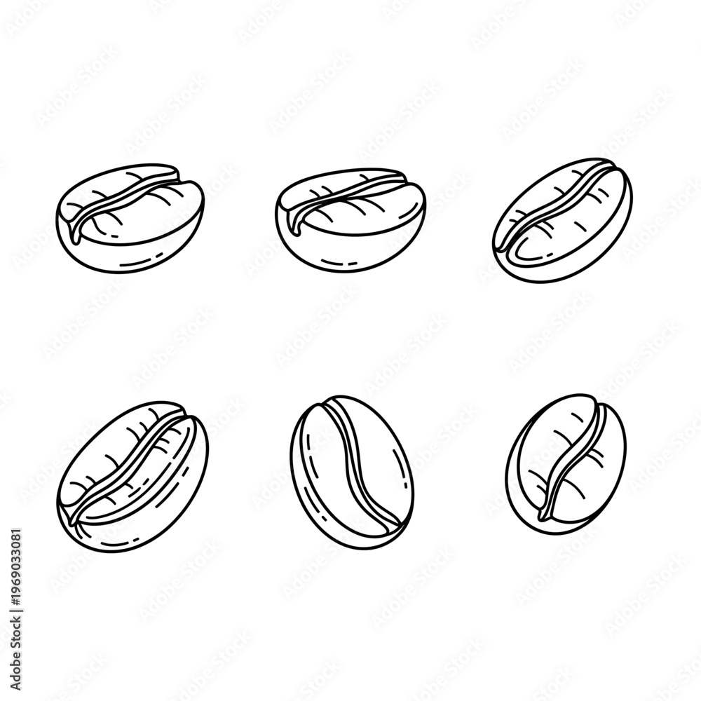 Fototapeta premium Set of six handdrawn coffee beans in a simple line art style 1.