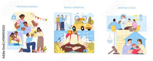 Life Milestones: Proposal, Sabbatical, Adoption Vector Illustration
