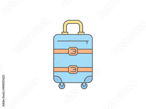 Simple colorful flat outline vector icon of a travel suitcase, minimal style, thin outline, pastel colors, centered composition, 